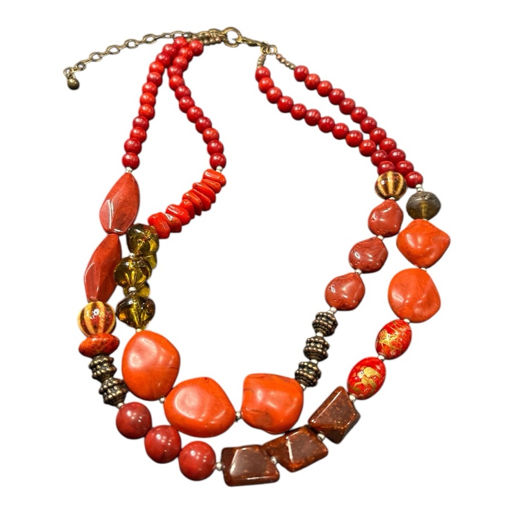 Double strand costume bright necklace. Plastic beads mimic all textures. JB2